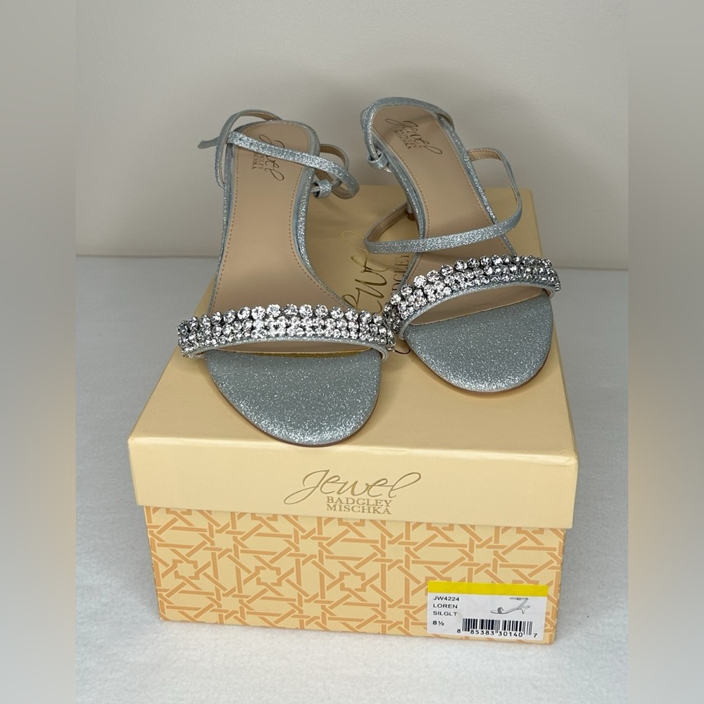 Silver Sandals with Crystal Embellishments and Adjustable Ankle Strap